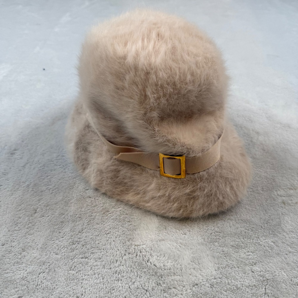 Kangol Furgora Rosalind Hat Pink Beige Rabbit Hair Angora Cloche Bucket